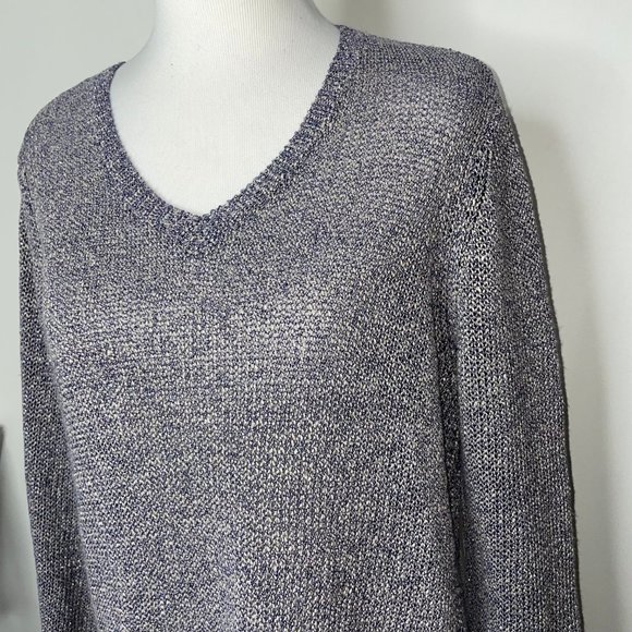 J. McLaughlin Size L Purple Linen V Neck Long Sleeve Metallic Knit Sweater - Picture 7 of 16